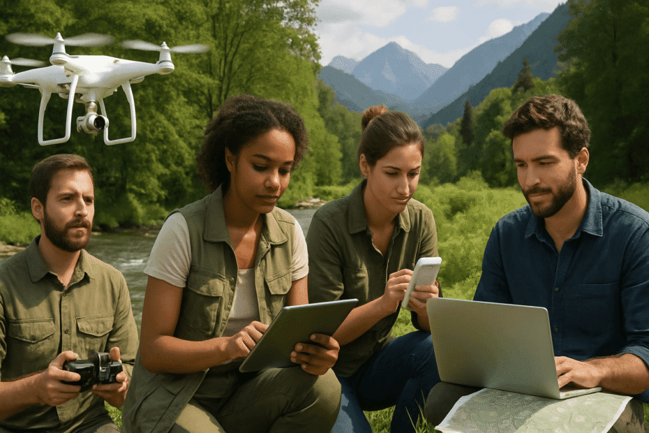 Des professionnels français utilisant des technologies numériques et des drones pour protéger les animaux et préserver la biodiversité naturelle.